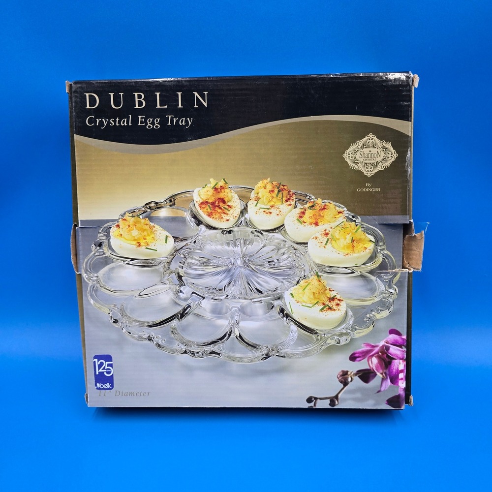 Godinger Shannon Crystal Dublin Deviled Egg Tray 11" Round Platter 25498‎